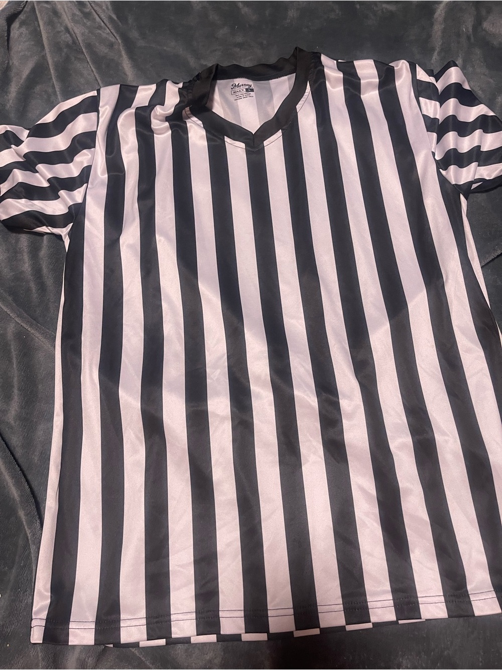 Murray Men's Referee Jersey V-Neck Size L Black & White Stripe Polyester